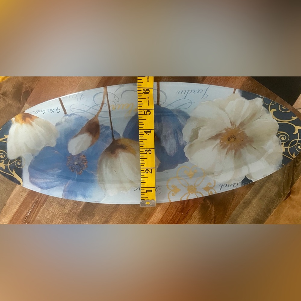 Floral Oval Glass Decorative Tray/Platter - Picture 3 of 3